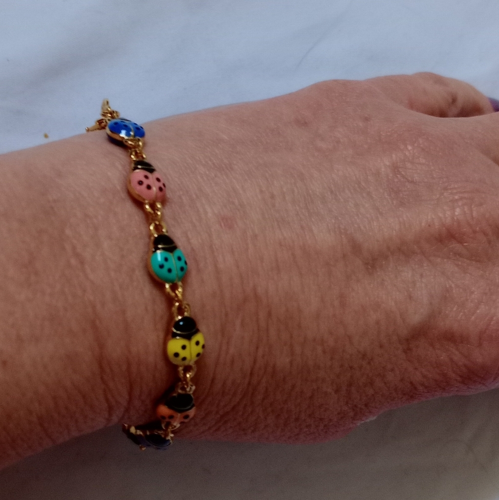 Joan Rivers Colorful Ladybug Bracelet Gold Tone Enamel Whimsical Garden - Picture 5 of 5